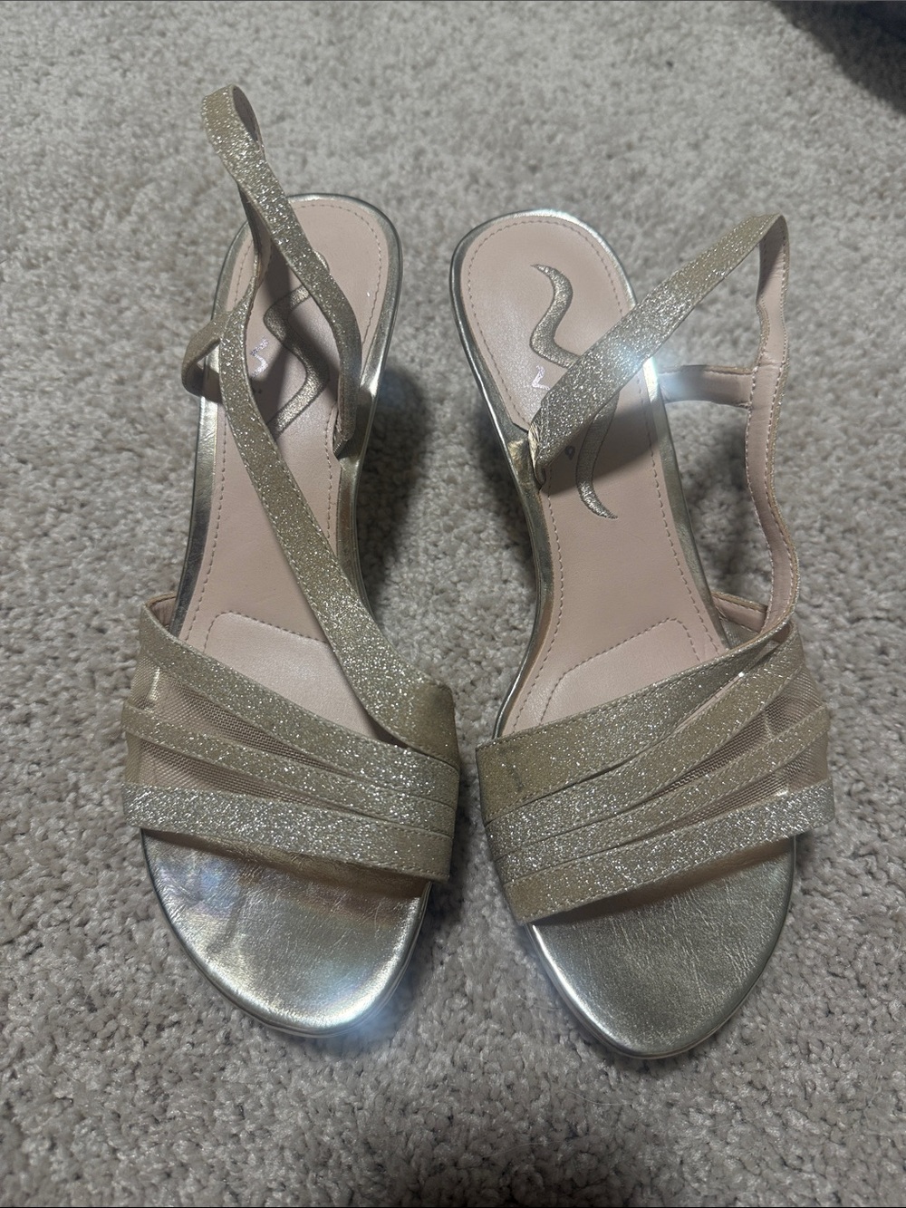 Nina Gold Glitter Strappy Slingback Heels
